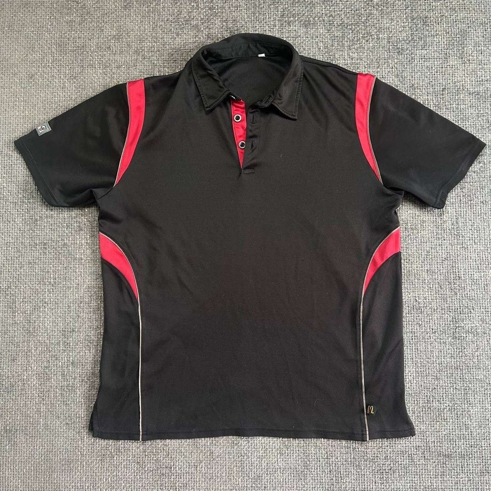 McDonald's RMHC Polo Shirt Mens Medium Black Red Performance Reflective Piping